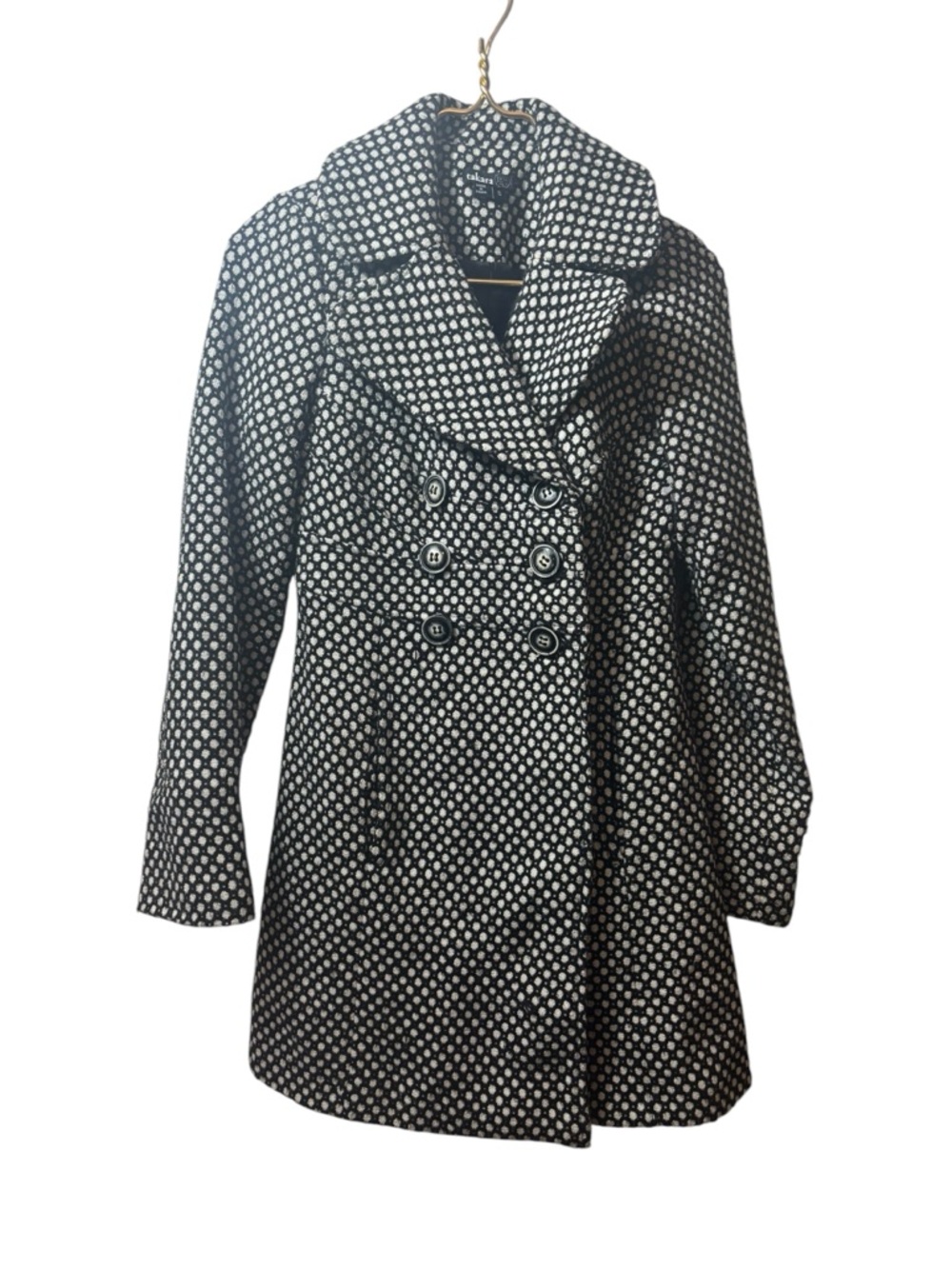 Takara Black & White Double-Breasted Pea Coat wool blend small